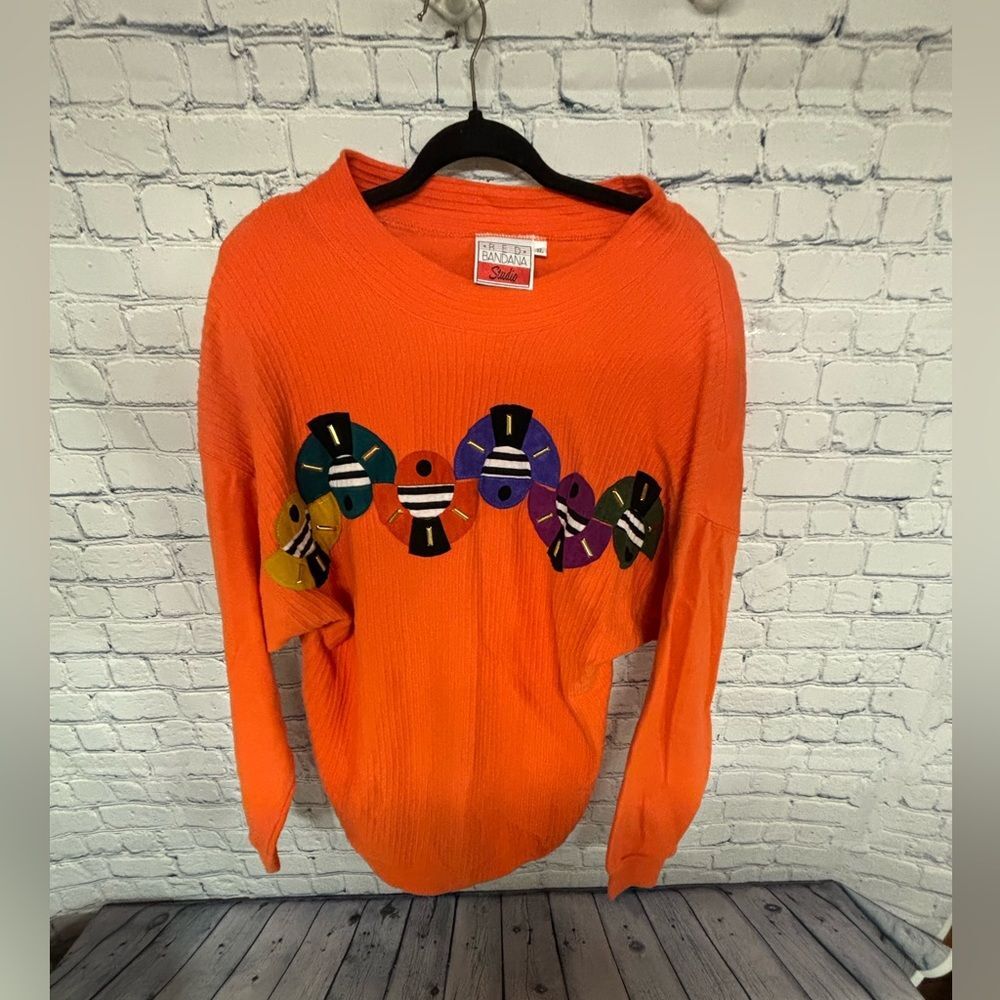 Vintage Red Bandanna Studio Orange 80s 90s Funky Retro Urban Streetwear Top XL